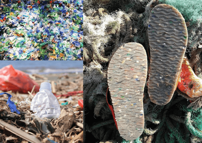 海洋プラスチックを裁断。アウトソールに採用。