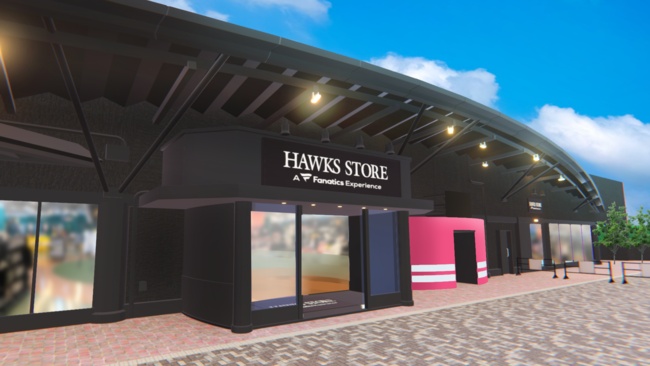 2019年3月にリニューアルオープンした「HAWKS STORE PayPayドーム店」ですが、今回バーチャル世界にオープンする「バーチャルHAWKS STORE」は本物の店舗をそのまま持ってきたかのような外観を再現しています。画像は開発中ものです。