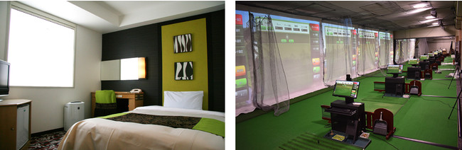 （写真左）宿泊客室例　（写真右）バリューゴルフ大崎店 内観