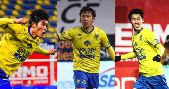 2018−19シーズンに在籍し、現在欧州5大リーグでプレーする日本人選手。左から鎌田大地（現フランクフルト）、冨安健洋（現ボローニャ）、遠藤航（現シュツットガルト）©STVV