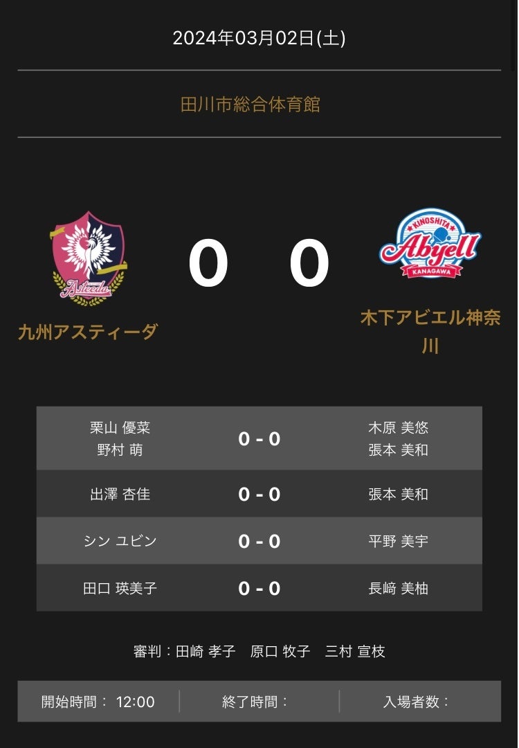 ノジマＴリーグ 2023-2024シーズン 公式戦 3月2日開催 岡山リベッツ vs 琉球アスティーダベンチ入り選手発表