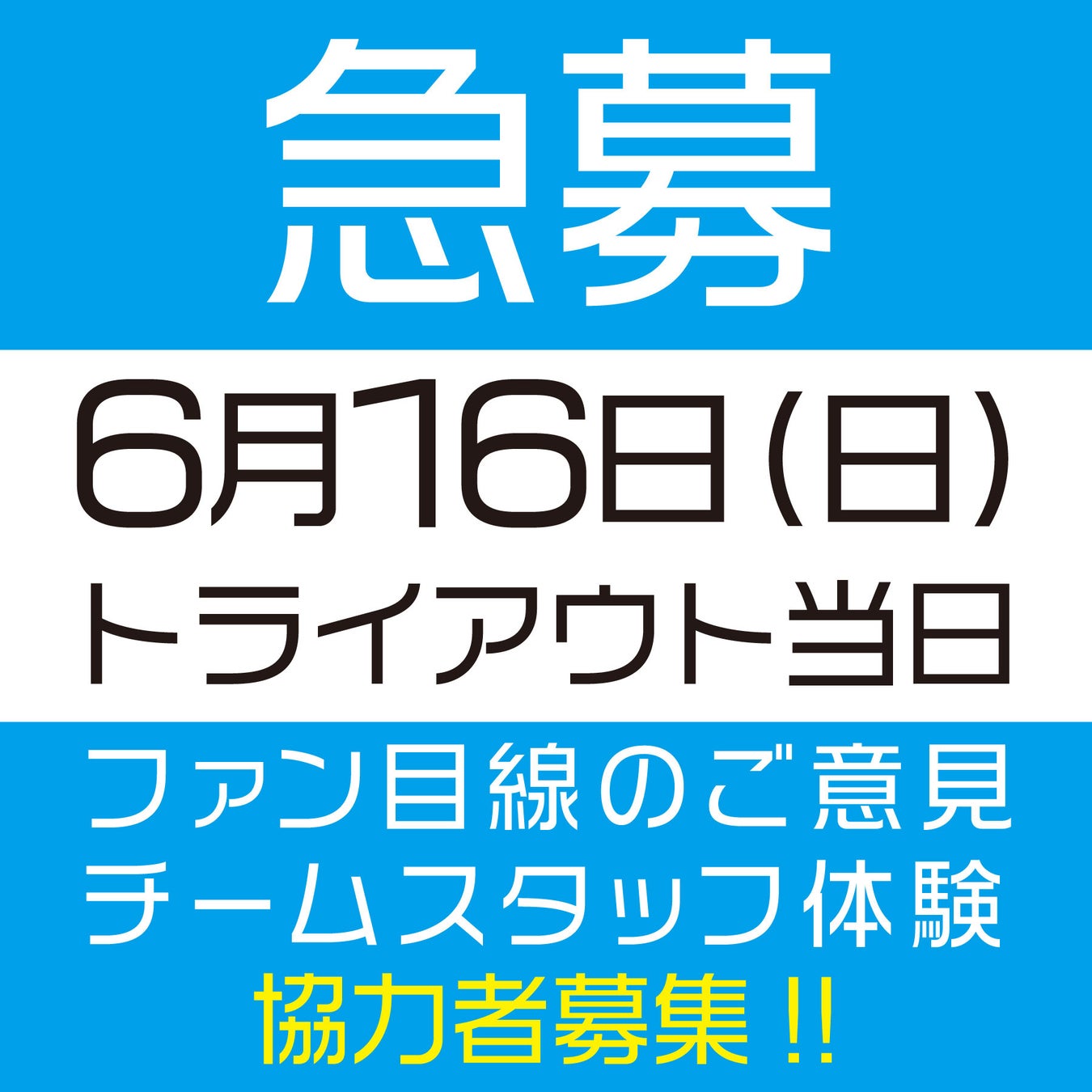 トライアウト（非公開）を手伝ってくれるボランティア募集！