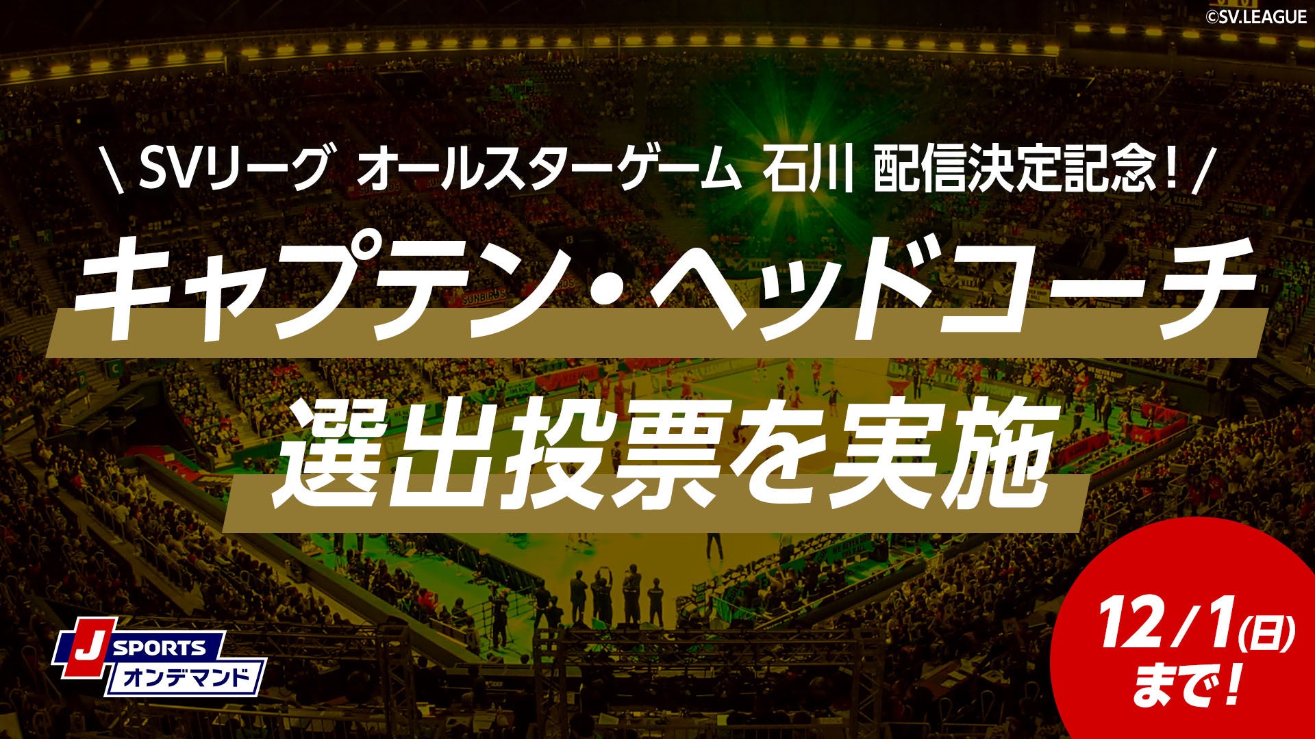 人気選手が集結するドリームマッチ！「バレーボール SVリーグ オールスターゲーム 2024-25 石川」キャプテン・ヘッドコーチを選出するファン投票、J SPORTSで実施決定！