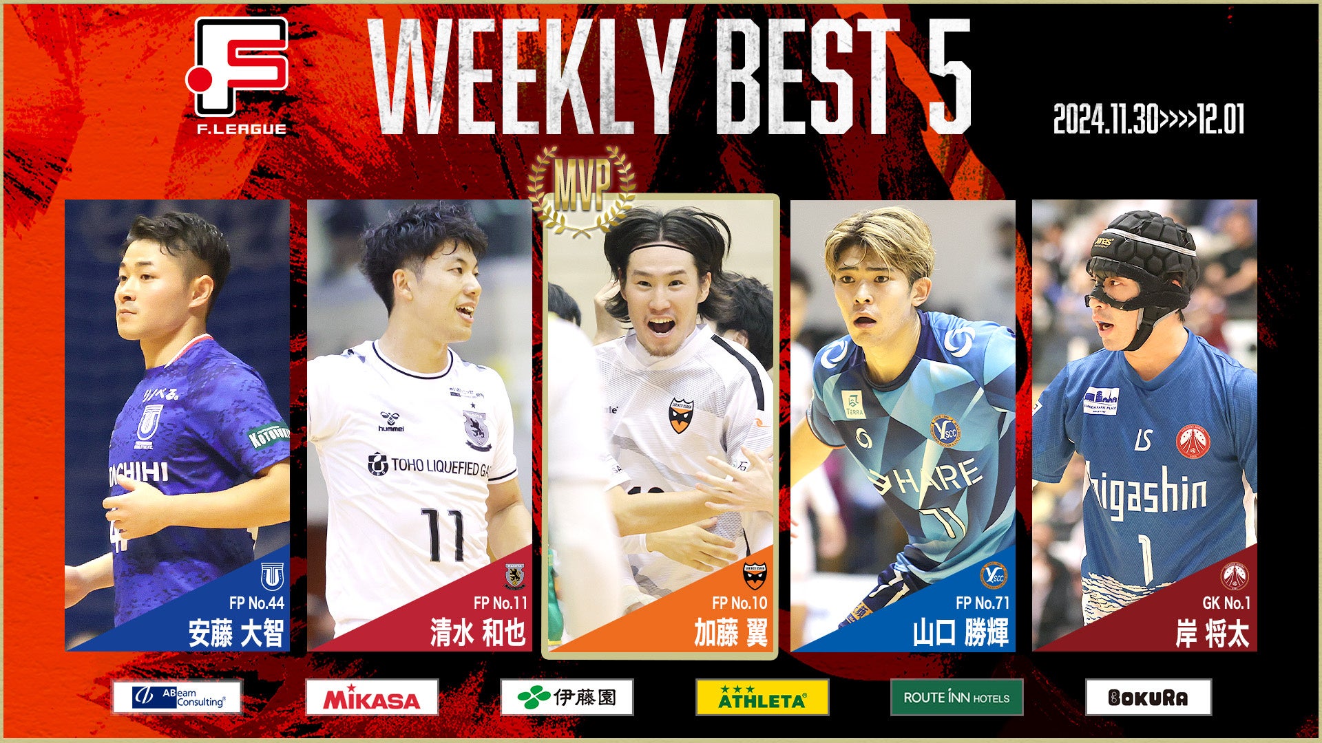 加藤翼（シュライカー大阪）が週間MVPに！第17節｜11月30日〜12月1日 週間ベスト5【Ｆリーグ2024-2025 ディビジョン1】今こそ最高のフットサルを