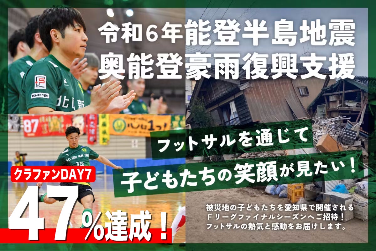 【1週間で47%達成！クラファン】令和6年能登半島地震・奥能登豪雨復興支援「フットサルを通じて子どもたちの笑顔が見たい！」【Ｆリーグ・女子Ｆリーグ＆ヴィンセドール白山＆アビームコンサルティング】