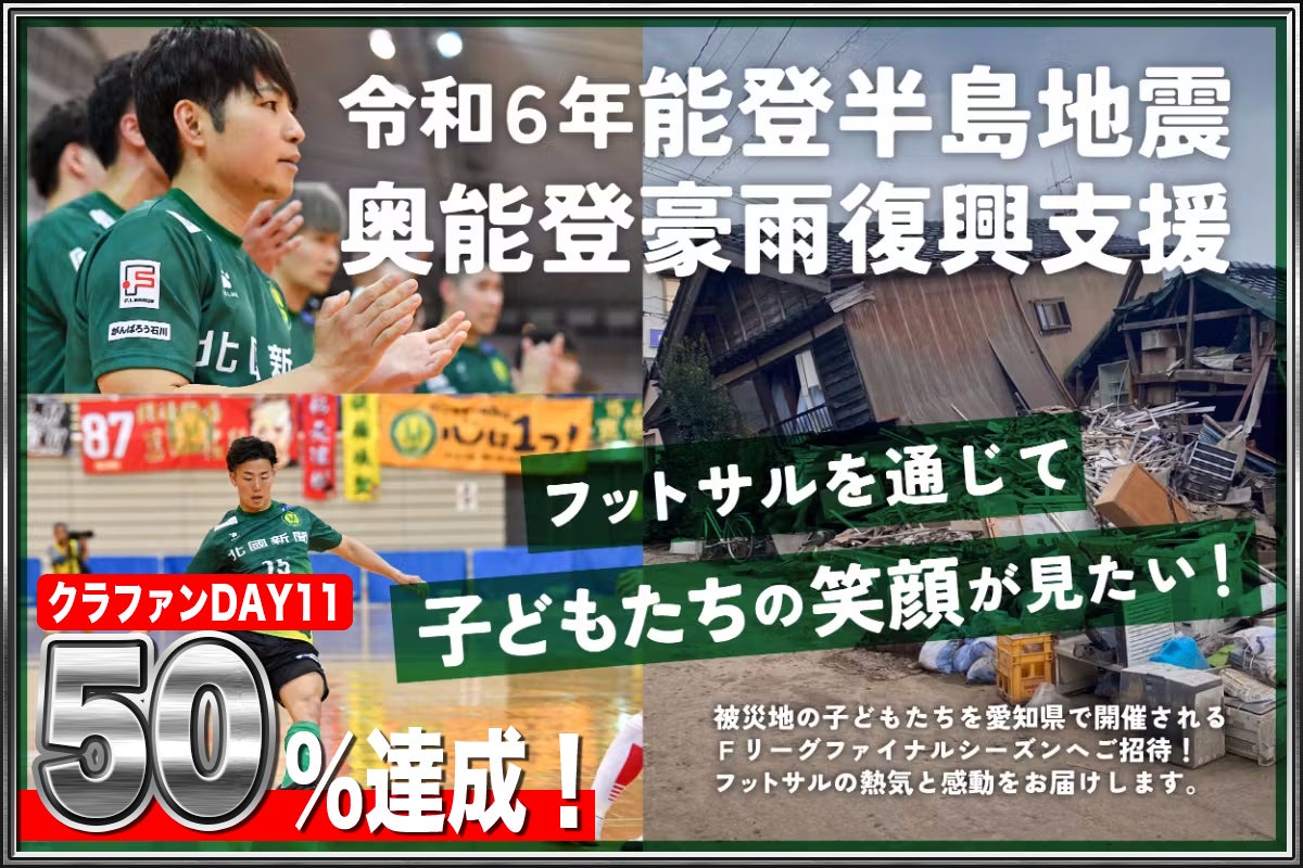 【開始11日で50%達成！クラファン】令和6年能登半島地震・奥能登豪雨復興支援「フットサルを通じて子どもたちの笑顔が見たい！」【Ｆリーグ・女子Ｆリーグ＆ヴィンセドール白山＆アビームコンサルティング】