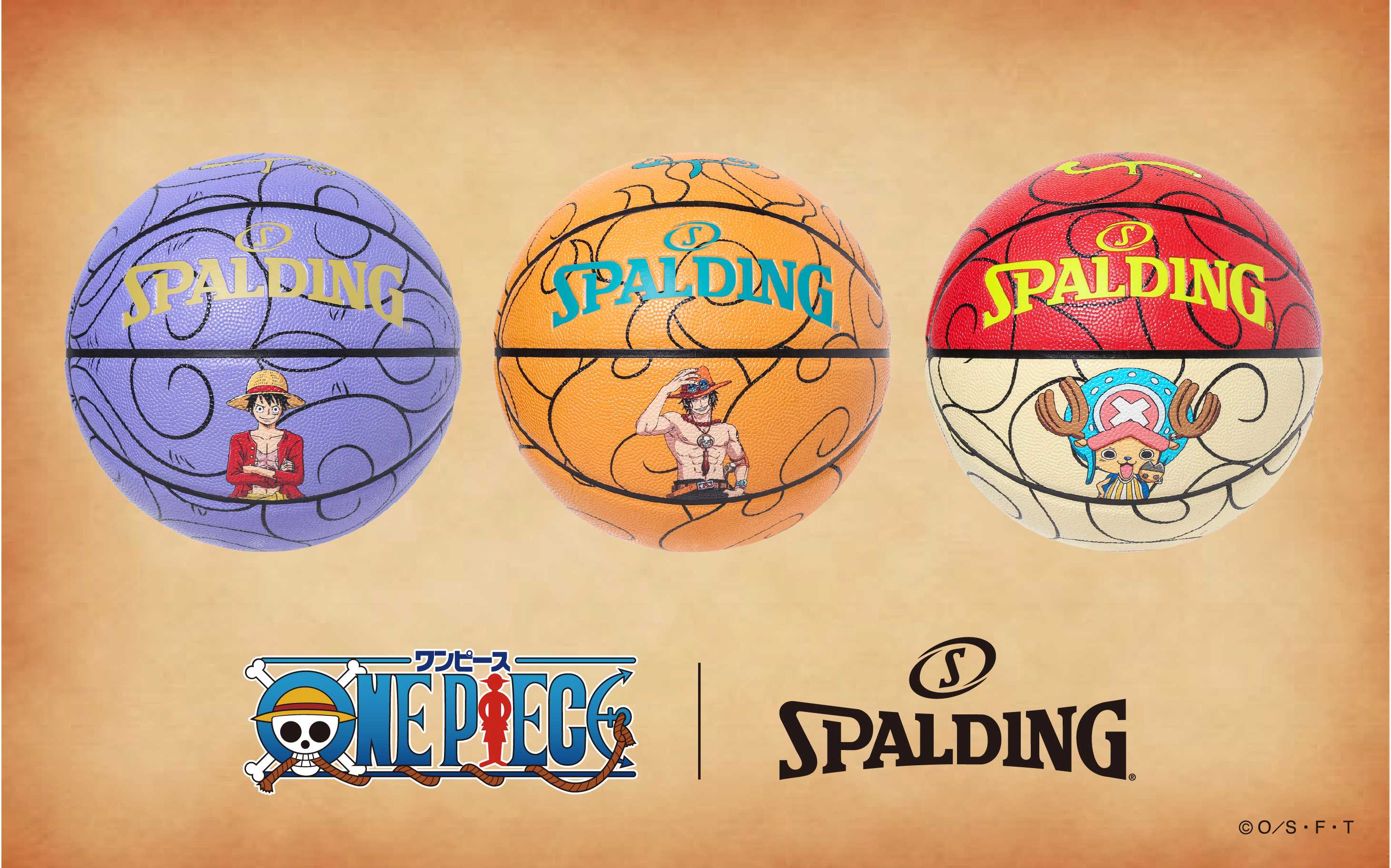 SPALDING x ONE PIECE 
大人気TVアニメ『ONE PIECE』とのスペシャルコラボレーションアイテムが新登場　悪魔の実柄のバスケットボールをはじめ、アパレルなど7月4日発売決定