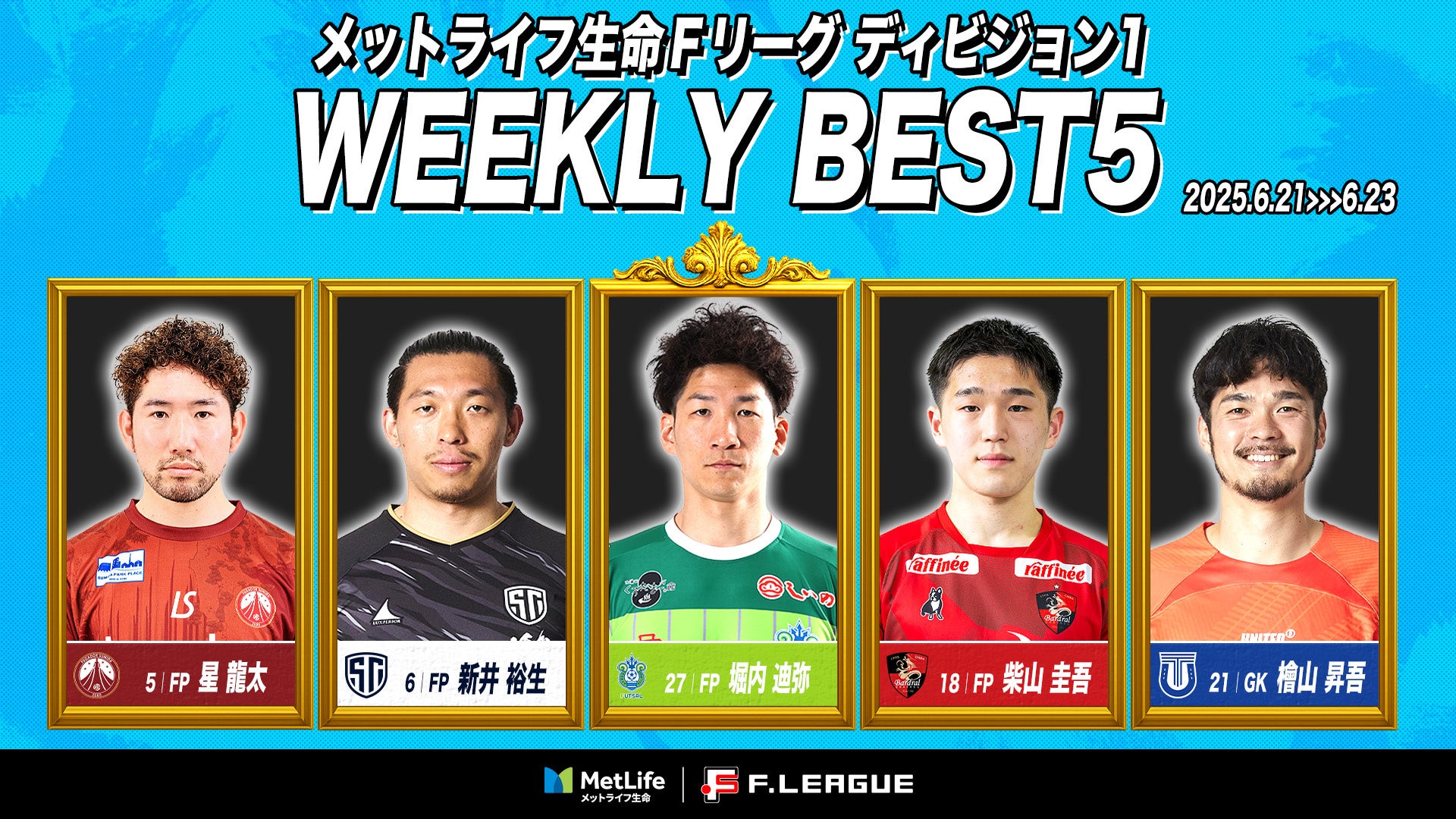 西田幸太郎(デウソン神戸)が週間MVPに!第2節|2025年6月22日 週間ベスト5【メットライフ生命Fリーグ2025-26 ディビジョン2】