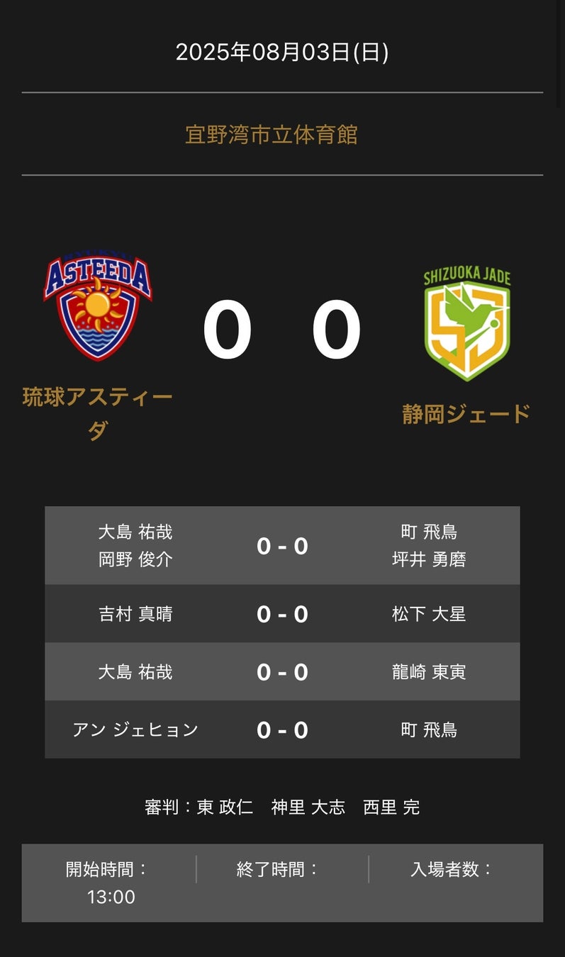 ノジマTリーグ 2025-2026 公式戦 8月3日開催 T.T彩たま vs 岡山リベッツ オーダー発表