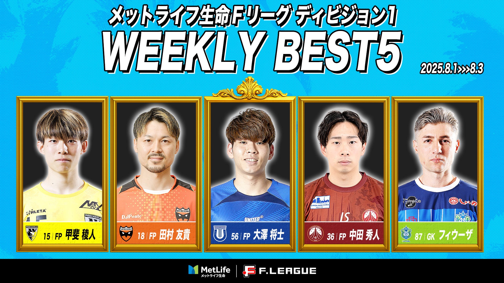 飯干絵里（SWHレディース西宮）が週間MVPに！第6節｜2025年8月2日〜8月3日 週間ベスト5【メットライフ生命女子Ｆリーグ2025-26】