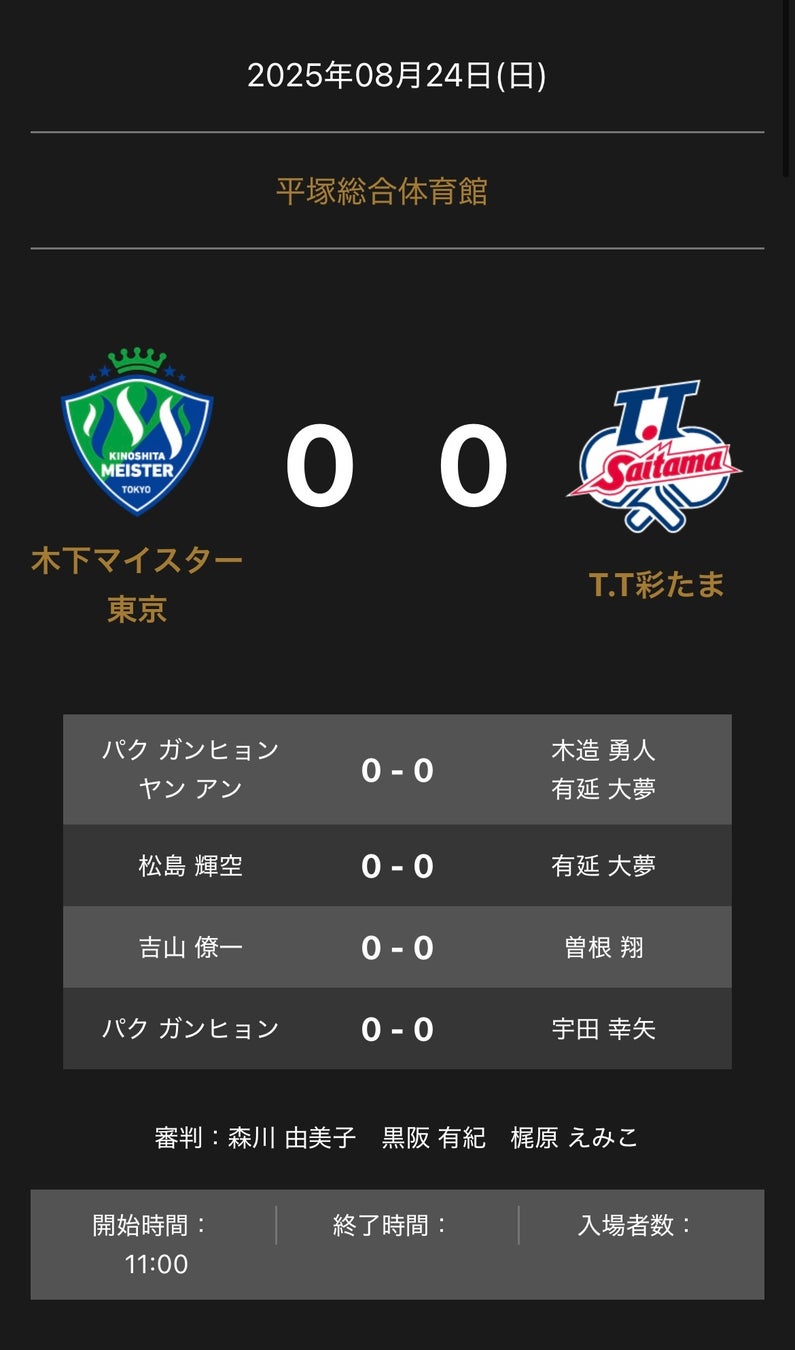 ノジマＴリーグ 2025-2026シーズン 公式戦 8月24日開催 静岡ジェード vs 琉球アスティーダ 対戦オーダー発表