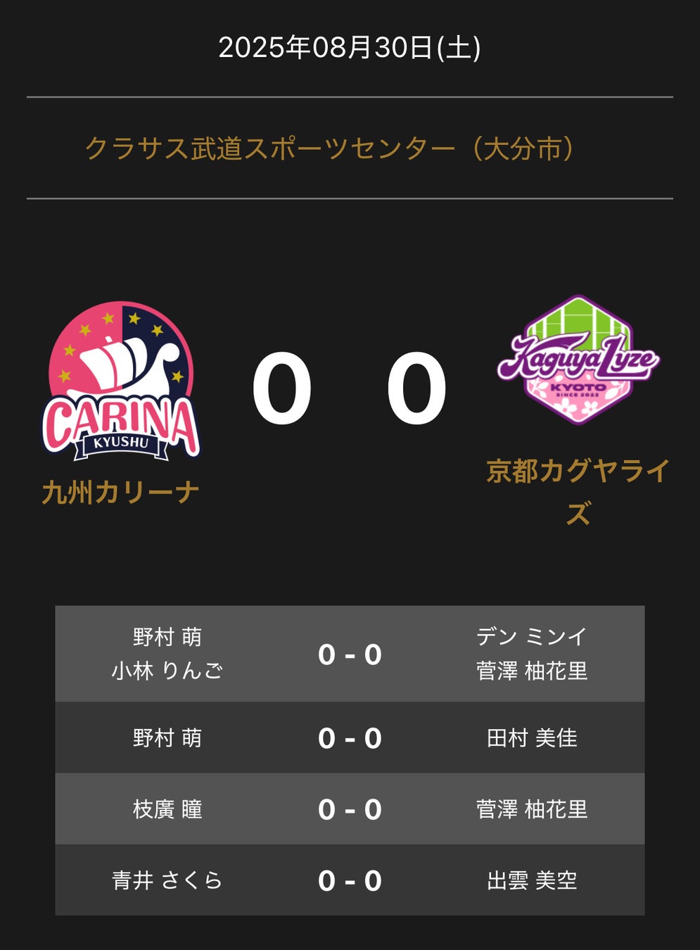 ノジマＴリーグ 2025-2026シーズン 公式戦 8月30日開催 トップおとめピンポンズ名古屋 vs 木下アビエル神奈川 対戦オーダー発表