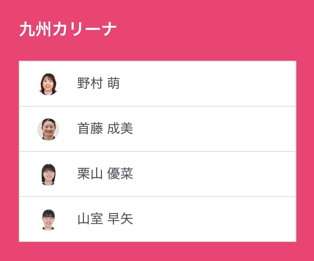 ノジマＴリーグ 2025-2026シーズン 公式戦 11月30日(日)開催 九州カリーナ vs 日本生命レッドエルフ　ベンチ入り選手発表