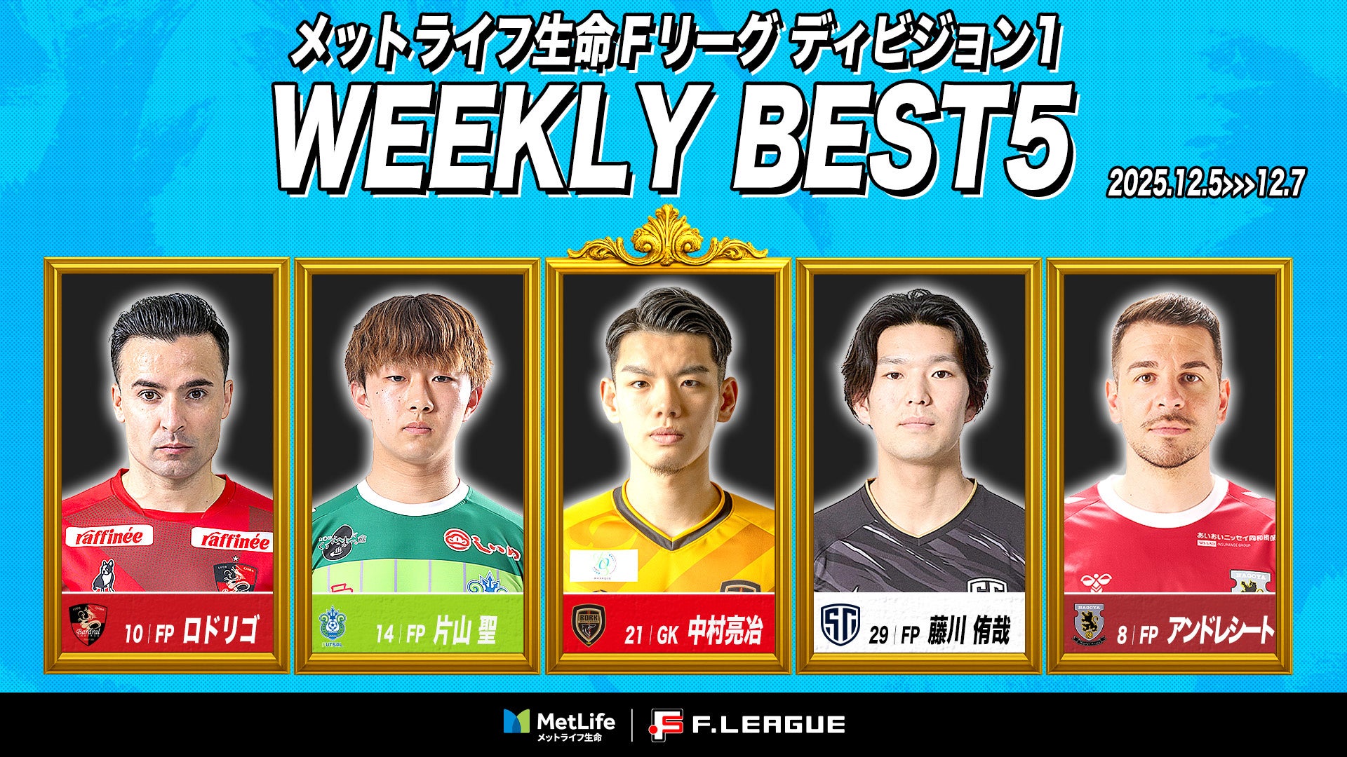 中村亮冶（ボルクバレット北九州）がMVPに！第20節｜2025年12月5日〜7日 週間ベスト5【メットライフ生命Ｆリーグ2025-26 ディビジョン1】