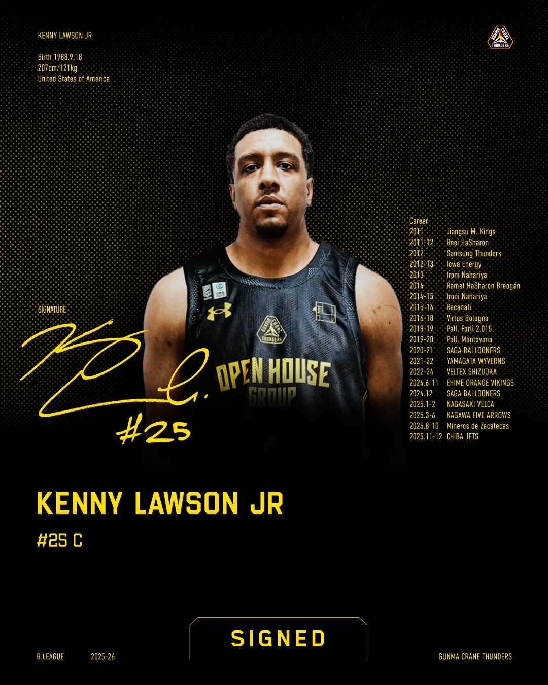 ケニー・ローソン・ジュニア選手 2025-26シーズン 選手契約(新規)合意のお知らせ