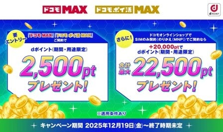 「ドコモ MAX」「ドコモ ポイ活 MAX」ご契約でdポイント2,500pt プレゼント