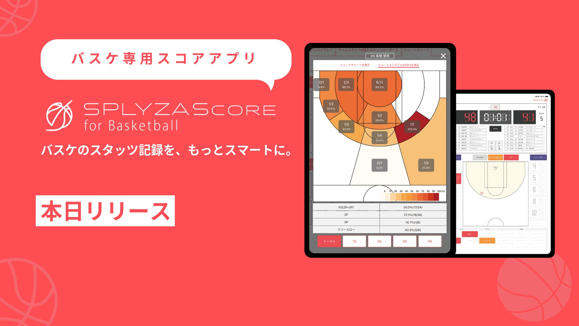 SPLYZA、バスケットボール専用スコアアプリ「SPLYZA Score for Basketball」を1月14日(水)にリリース。