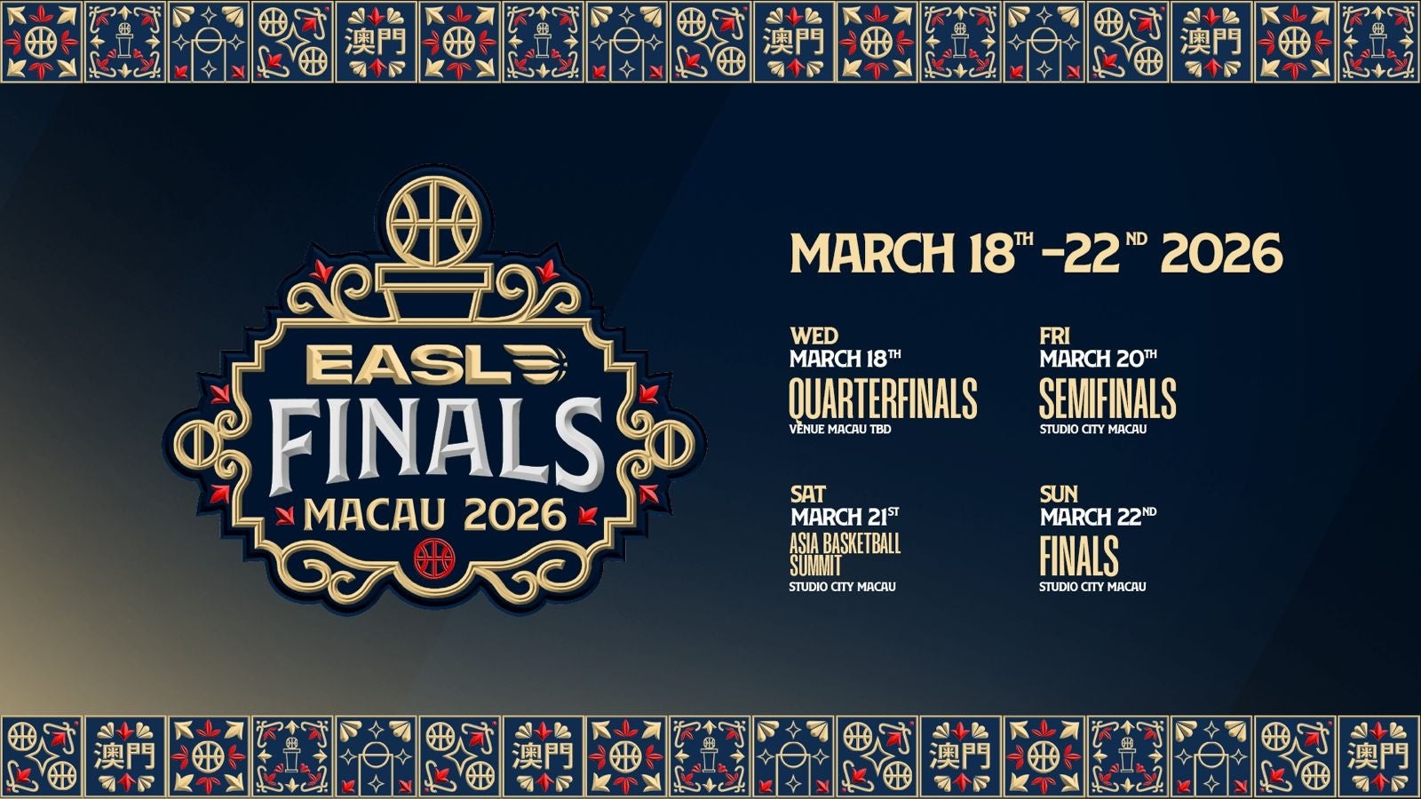 EASL 2025-26のポストシーズン「EASLファイナルズ」の開催地がマカオに決定