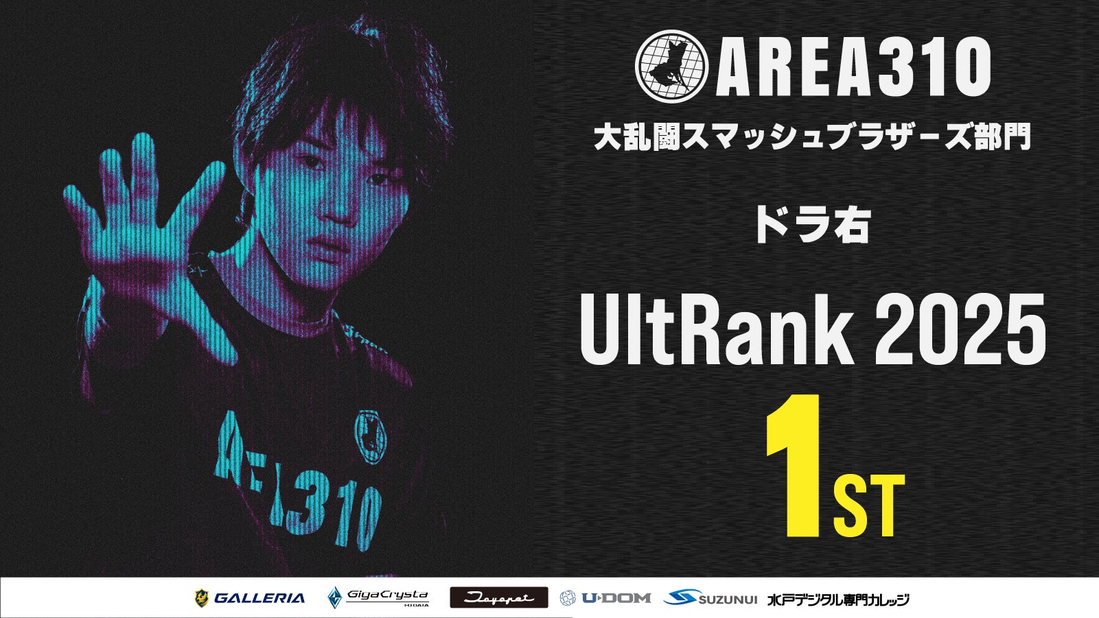 茨城のeスポーツチーム”AREA310″のドラ右選手が大乱闘スマッシュブラザーズの競技シーンにおける世界ランクにて1位
