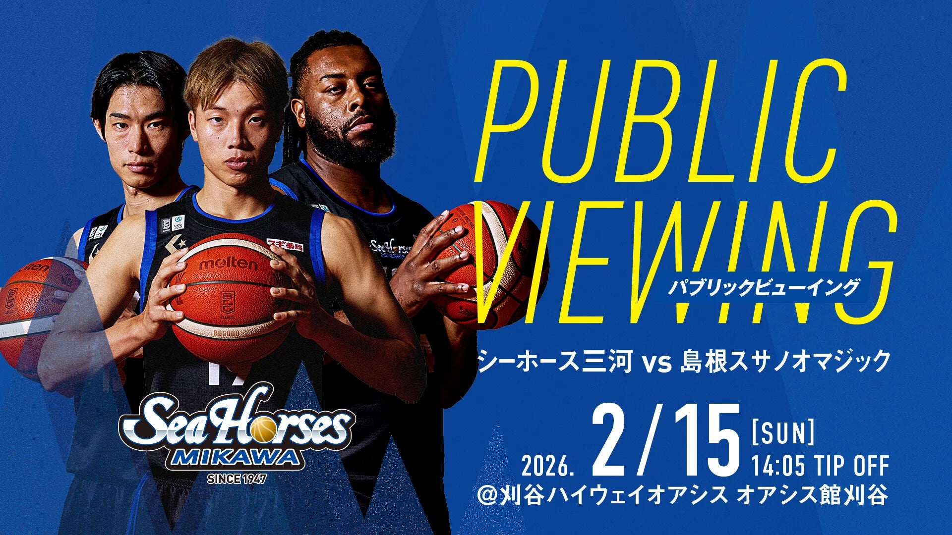 【観覧無料】刈谷から島根へ熱い青援を！2/15(日) オアシス館刈谷でパブリックビューイング開催。