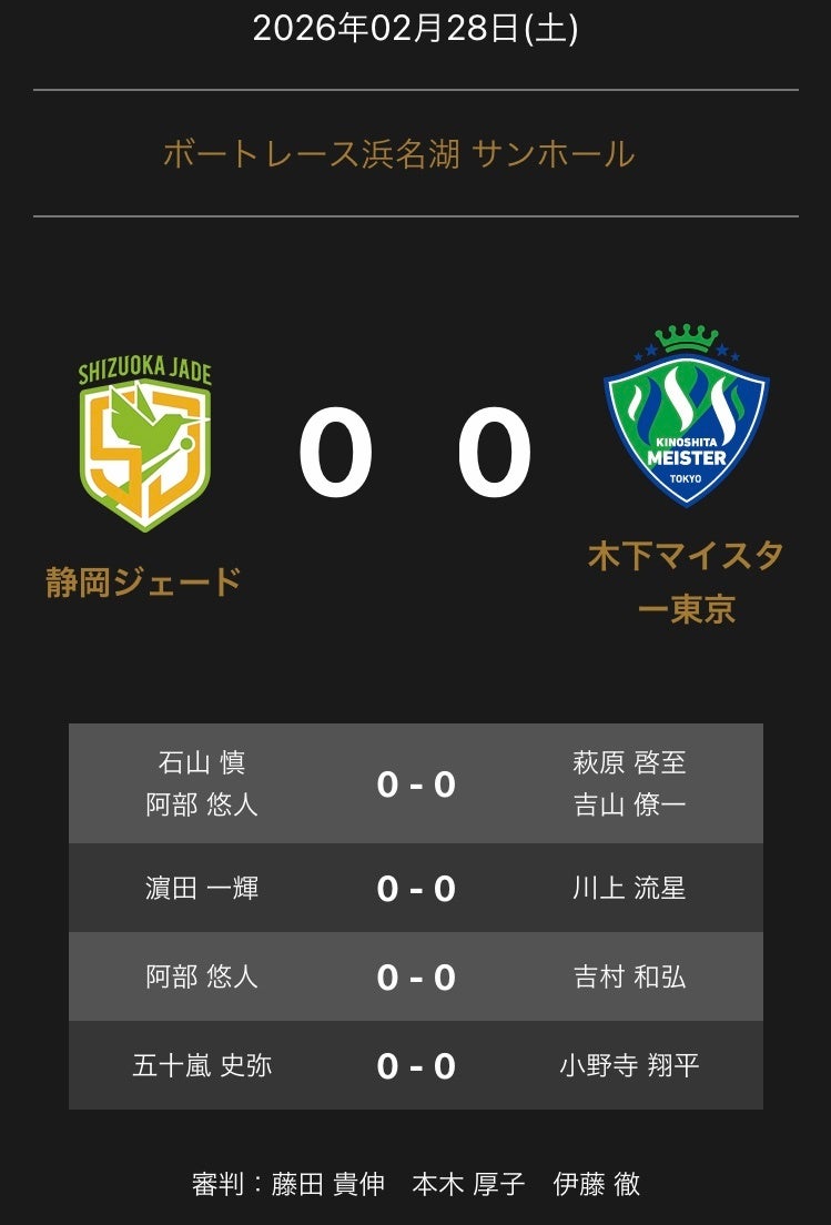 ノジマＴリーグ 2025-2026シーズン 公式戦 2月28日開催 静岡ジェードvs 木下マイスター東京　対戦オーダー発表