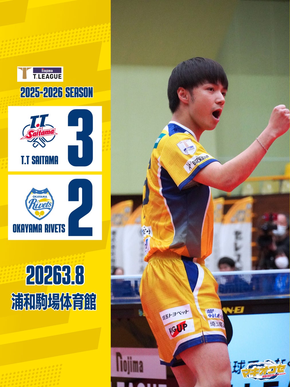 【T.T彩たま】試合結果/ノジマＴリーグ 2025-2026シーズン第25戦 vs岡山リベッツ