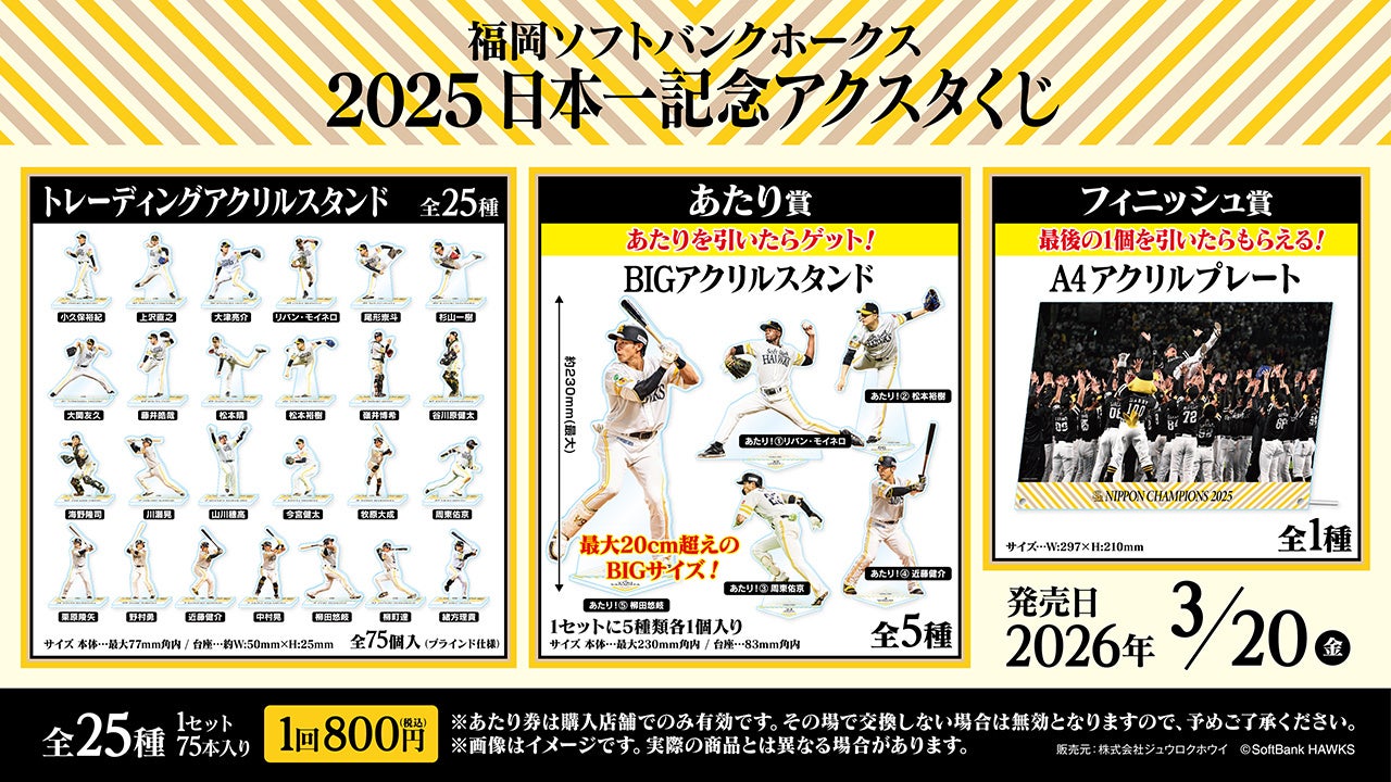 「福岡ソフトバンクホークス 2025日本一記念アクスタくじ」発売のお知らせ