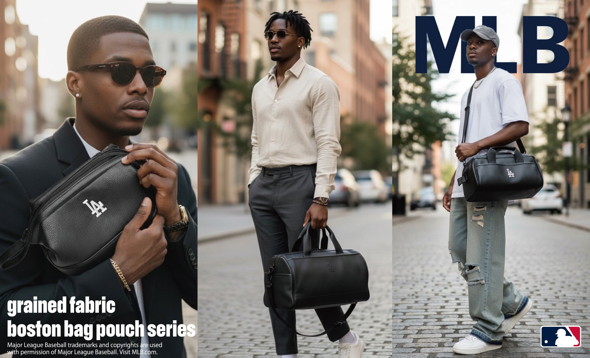 【Los Angeles Dodgers】より洗練されたシボ感で魅せる「grained fabric boston bag & pouch series」がイーカムグループより新登場！
