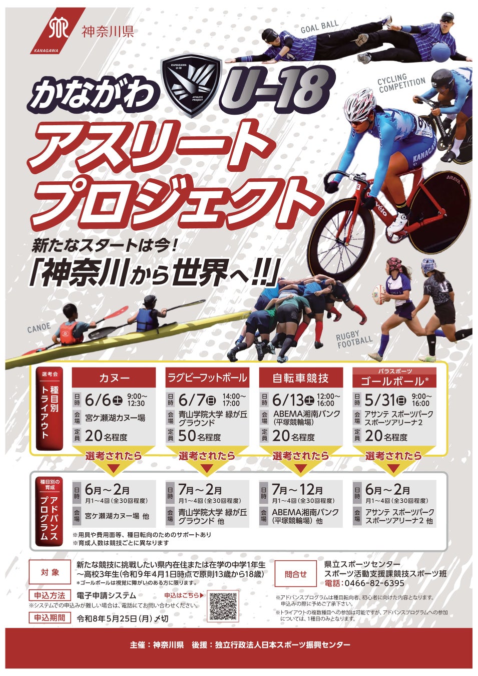 神奈川から世界へ！「かながわU-18アスリートプロジェクト」を実施します！