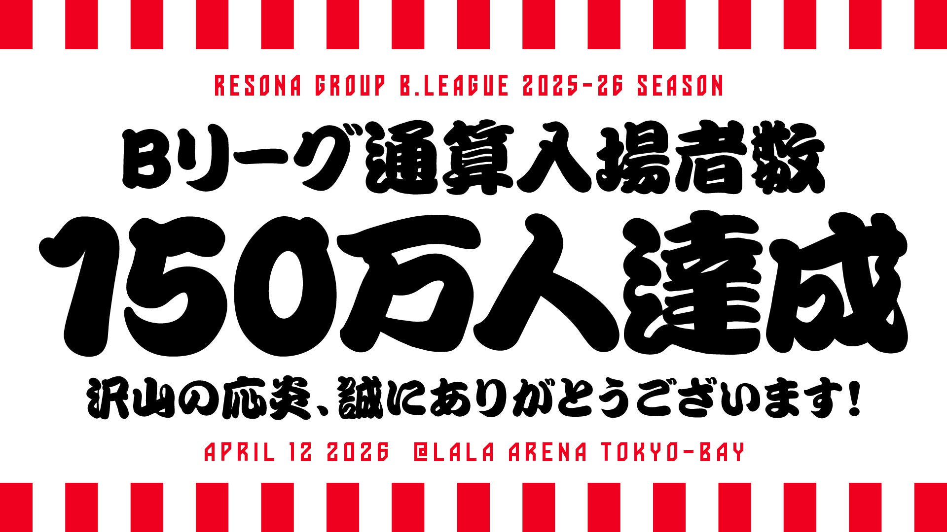 【千葉ジェッツ】Bリーグ最速でホームゲーム通算入場者数150万人達成！平均入場者数１万人も維持し続け、今後も地域から愛されるクラブを目指して邁進！！