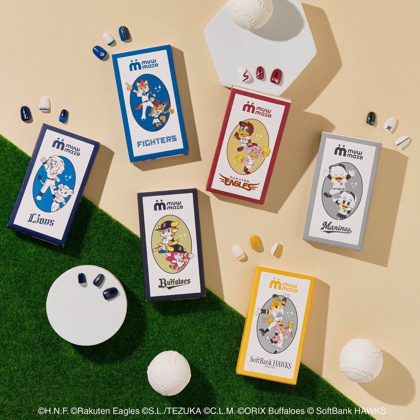 “推し”とファンをデザインで繋ぐ「muw maze(ミュウメイズ)」パ・リーグ6球団 コラボネイルシール発売。