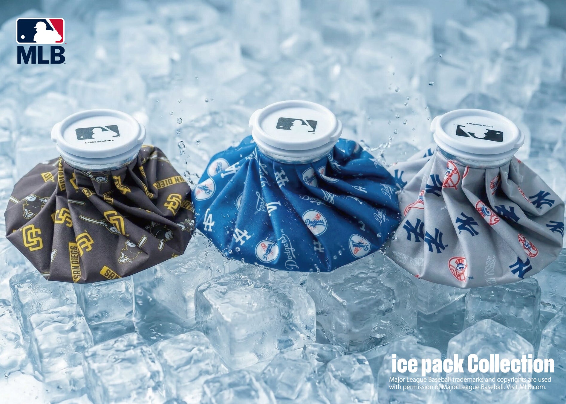 MLBより人気3球団（ドジャース・パドレス・ヤンキース）のチームロゴがデザインされた『 MLB 氷嚢（ ice pack ）』が登場