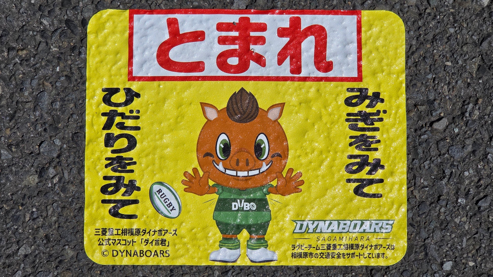 公式マスコット『ダイボ君』の交通安全ストップマークを市内横断歩道に順次設置