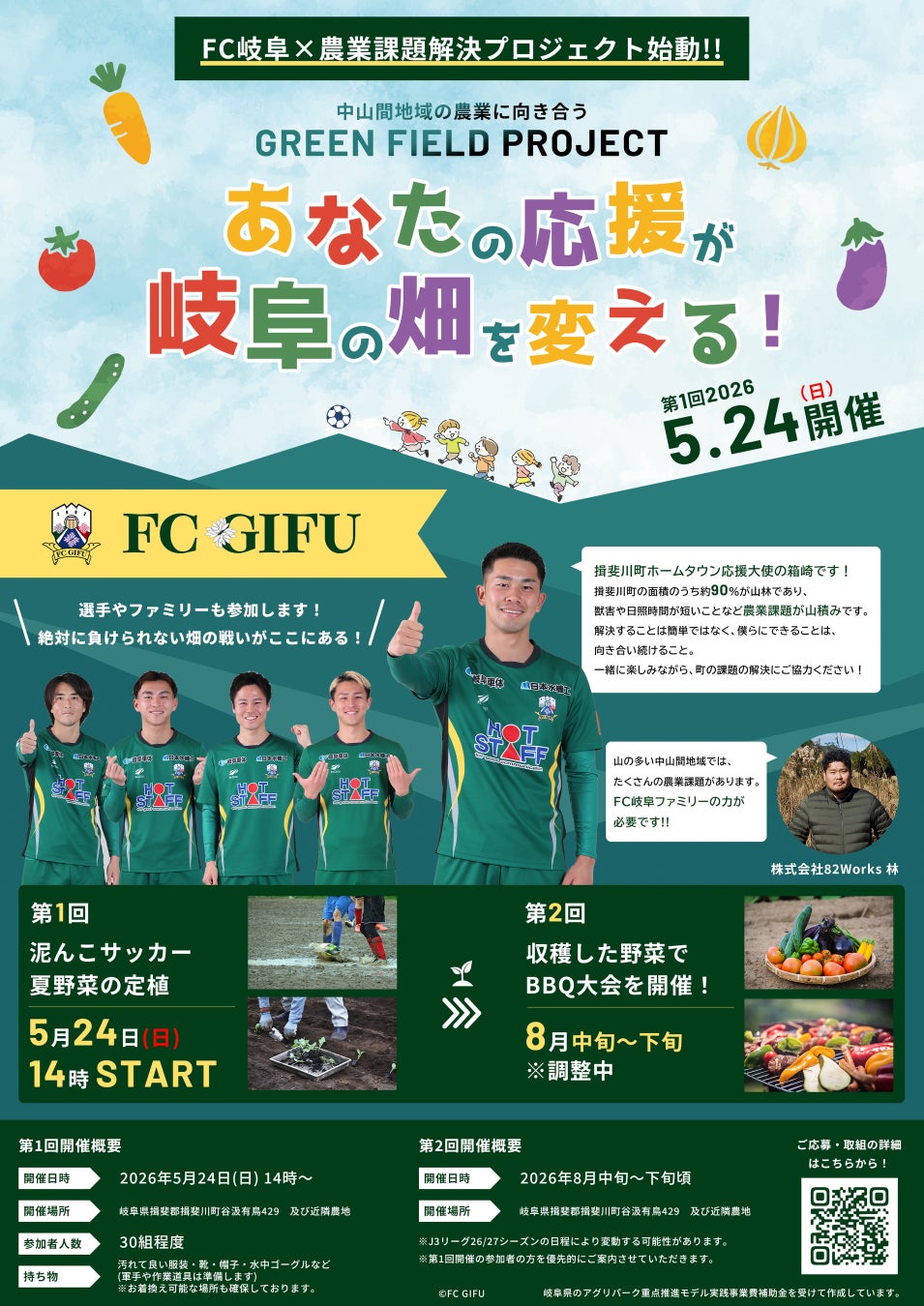 サッカー J3FC岐阜が82Worksと連携し、中山間地農業の課題解決へ