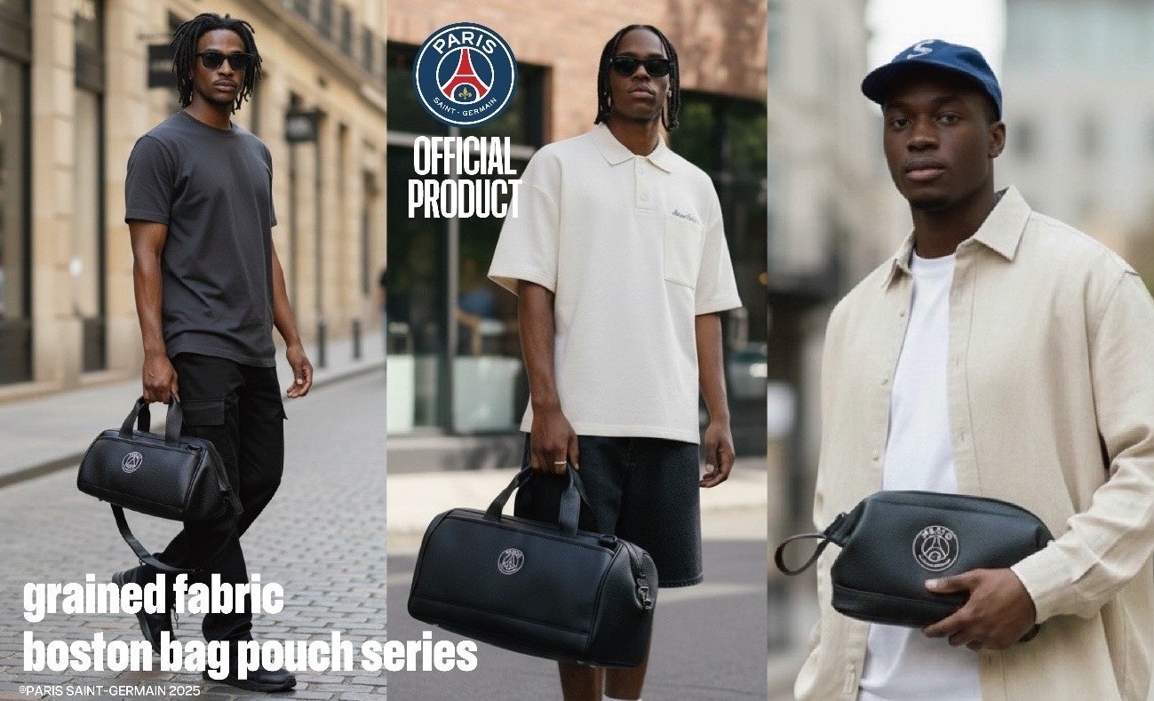 株式会社イーカムグループより、パリ・サンジェルマン（PSG）のエンブレムを配した「grained fabric boston bag & pouch series」を発売いたします。