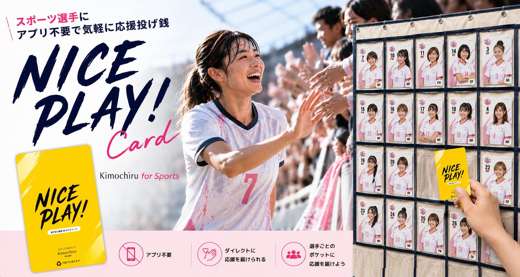 スポーツ選手にアプリ不要で応援投げ銭　”スポーツ専用”カード型カジュアル応援投げ銭サービス「Kimochiru for Sports（Nice Play! Card）」提供開始！