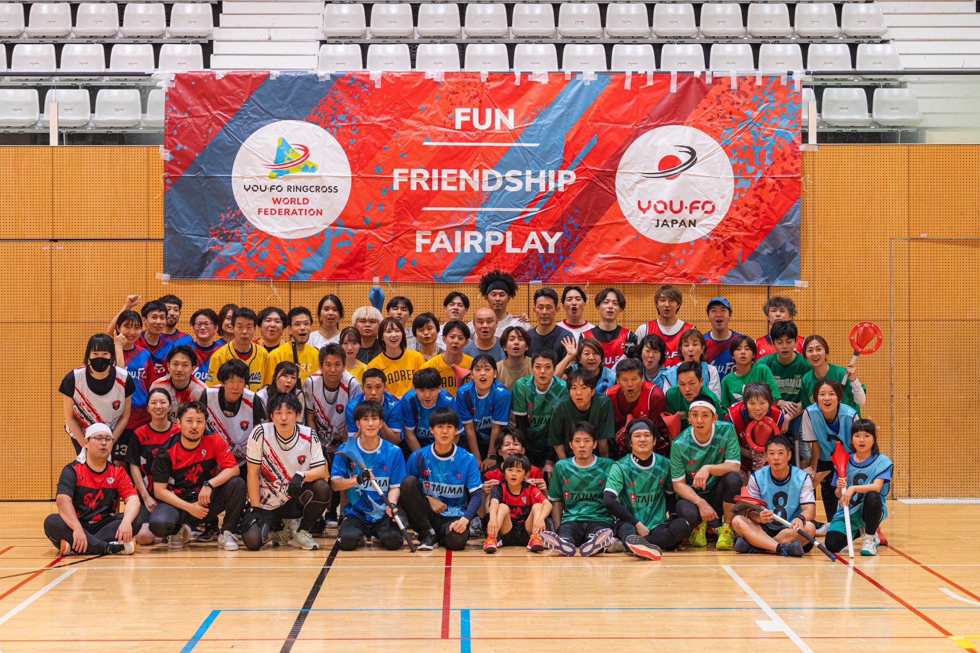 初めてでも試合に出られるYOU.FO大会を開催。小学生から60代までが参加し、世界初の公式種目「リングラリー」も実施！