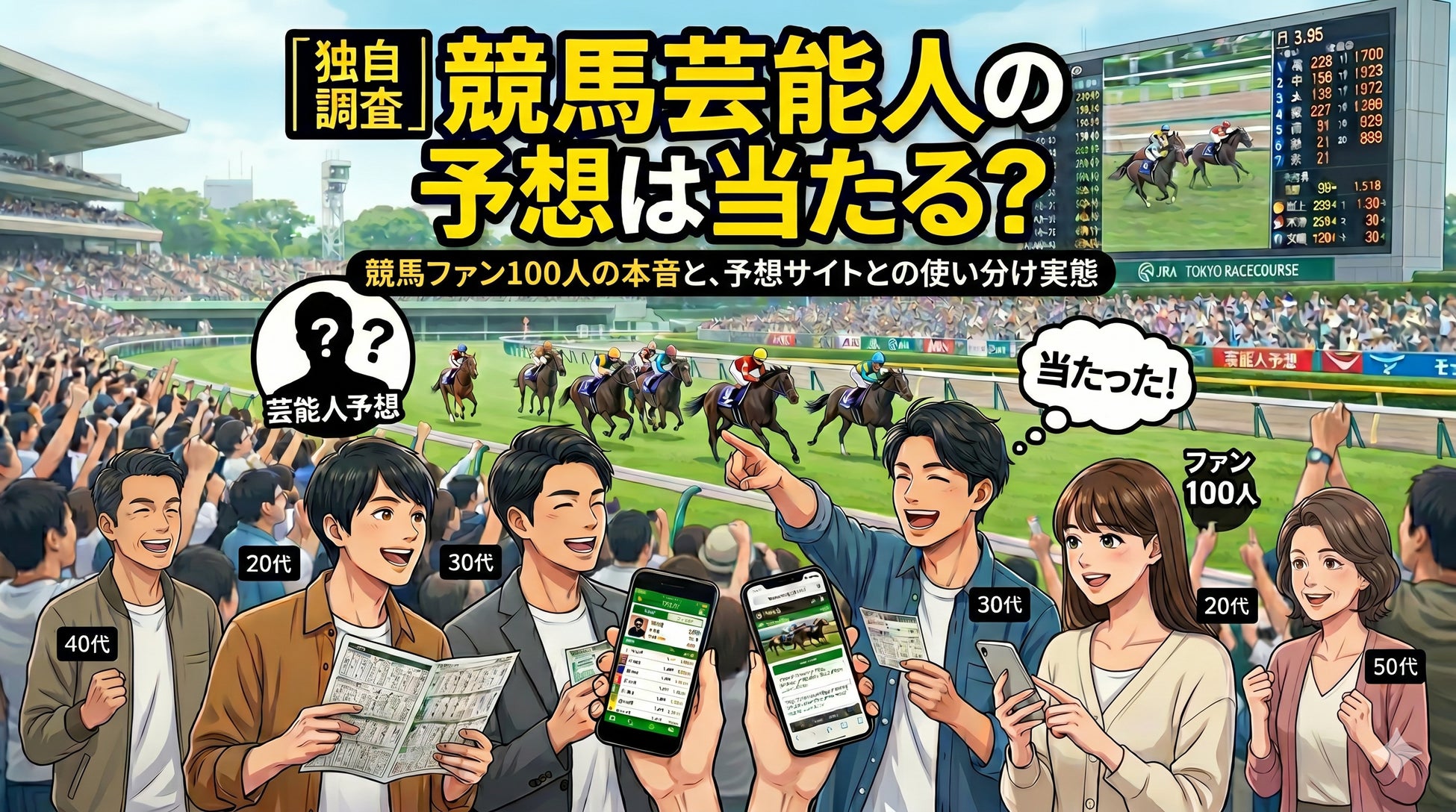 【独自調査】競馬芸能人の予想は当たる？競馬ファン100人の本音と、予想サイトとの使い分け実態