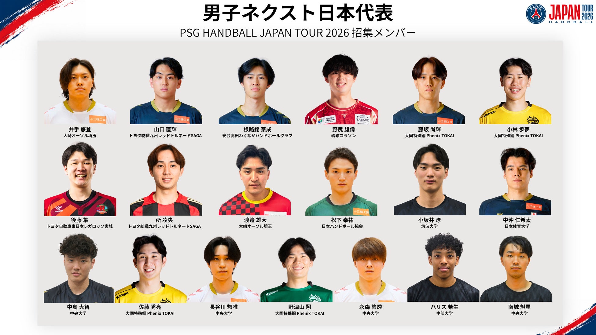【ハンドボール】	「パリ・サン＝ジェルマン ハンドボール ジャパンツアー2026」ネクスト日本代表メンバー発表のお知らせ