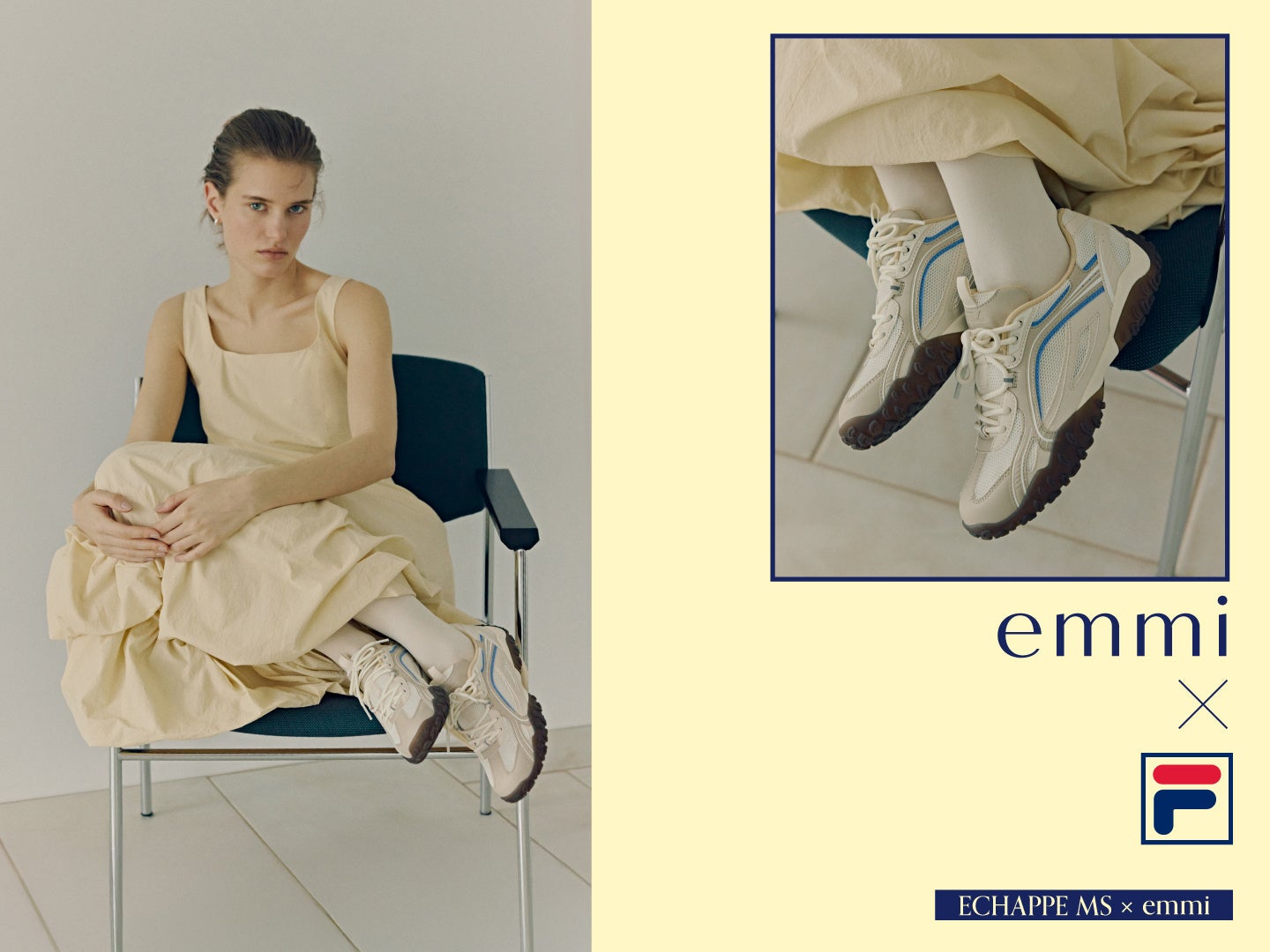 【emmi】アウトドアシューズを現代的にアレンジしたFILA「ECHAPPE MS」に、emmiのコラボレーションモデルが登場！爽やかなブルーがアクセントになった軽やかな一足＜7月9日（木）＞