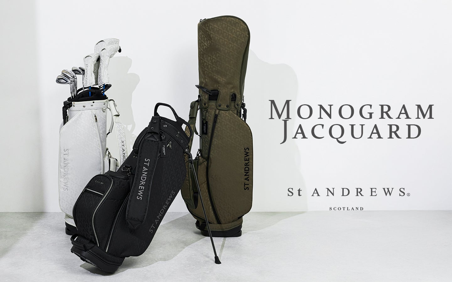 【St ANDREWS】ブランドロゴを繊細なジャカード織で表現した、「モノグラムジャカードシリーズ」より、新作キャディバッグが登場。