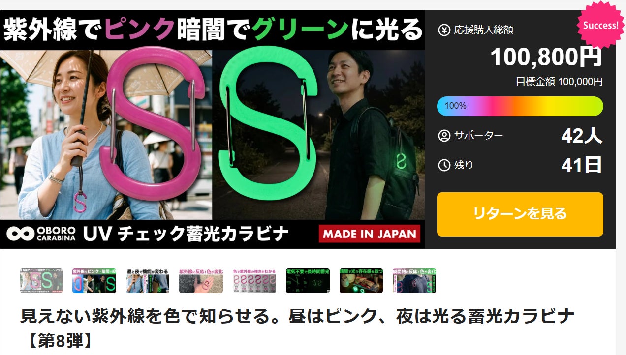 100万PVを集めた「国産蓄光カラビナ」の町工場が新たな挑戦。紫外線を色で知らせる【OBORO UV Checker】販売開始1時間で目標達成