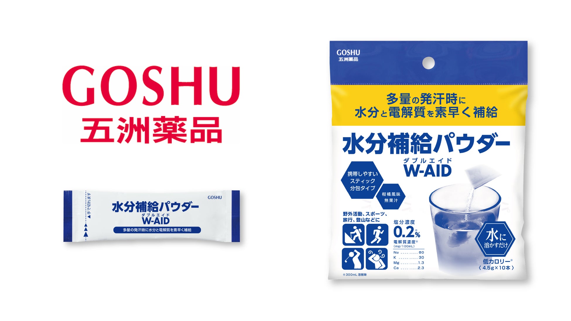 〔酷暑の電解質補給に〕便利な個包装タイプの水分補給パウダー「W-AID」をアウトドアトレーナーに提供