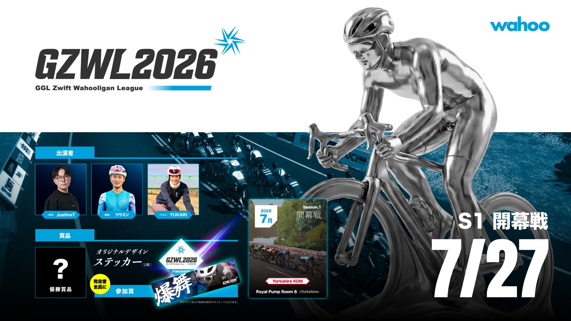 サイクリングeスポーツ「GGL Zwift Wahooligan League 2026（GZWL2026）」シーズン1の開幕戦が7月27日に開催