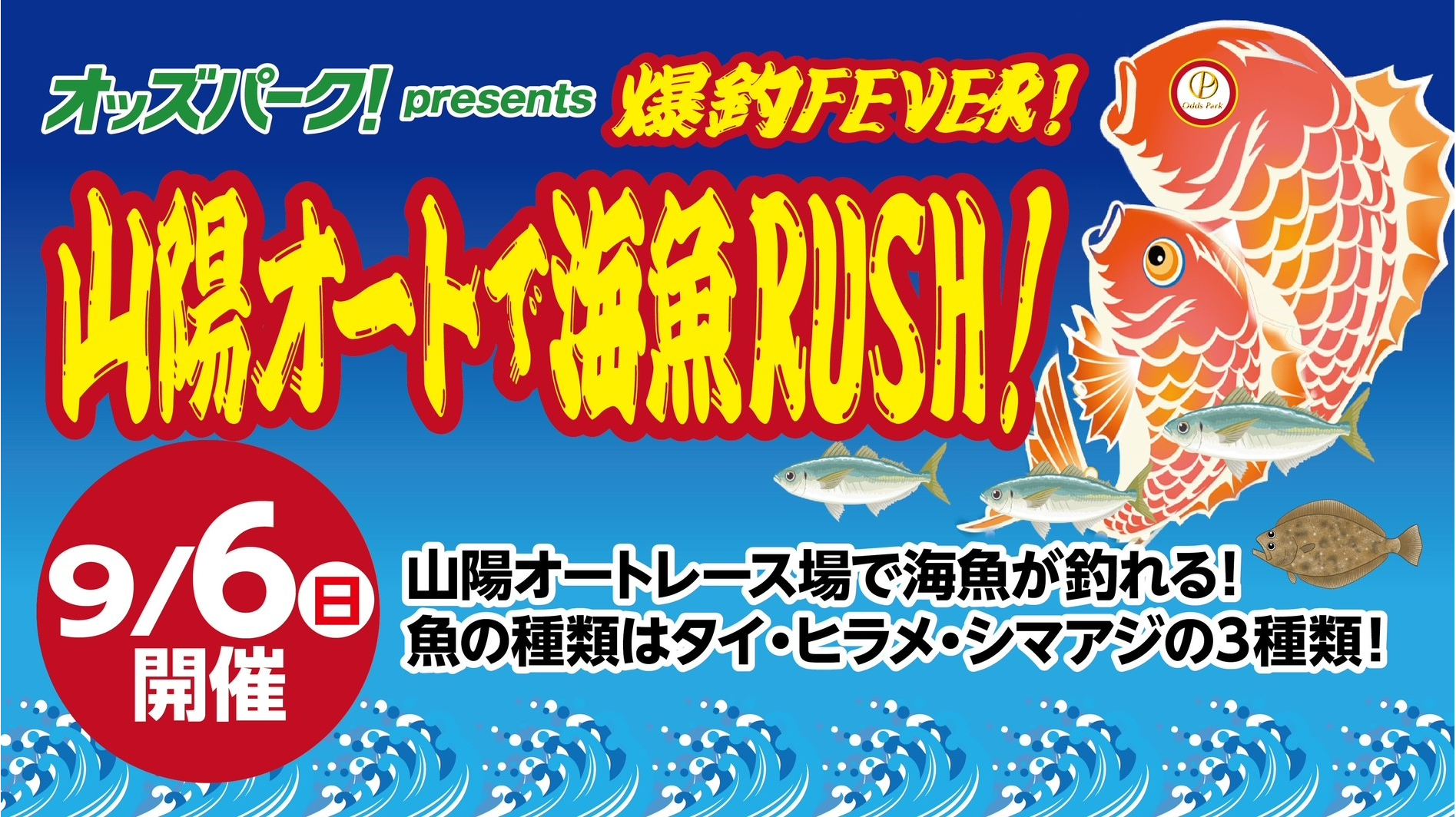山陽オートレース場に釣り堀出現！9月6日（日）「爆釣FEVER！山陽オートで海魚RUSH！」開催