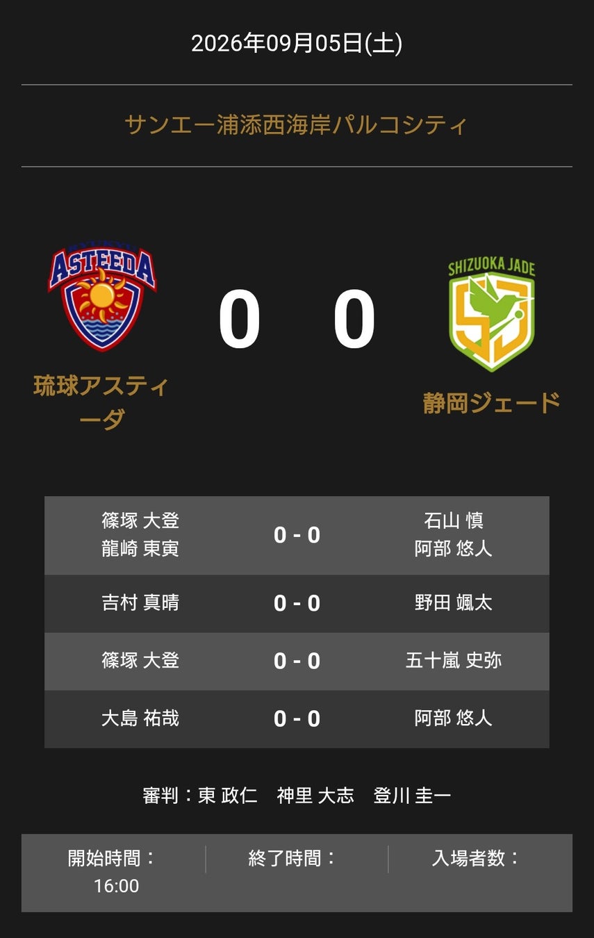 ノジマTリーグ 2026-2027 公式戦 9月5日開催 T.T彩たま vs 岡山リベッツ 試合結果