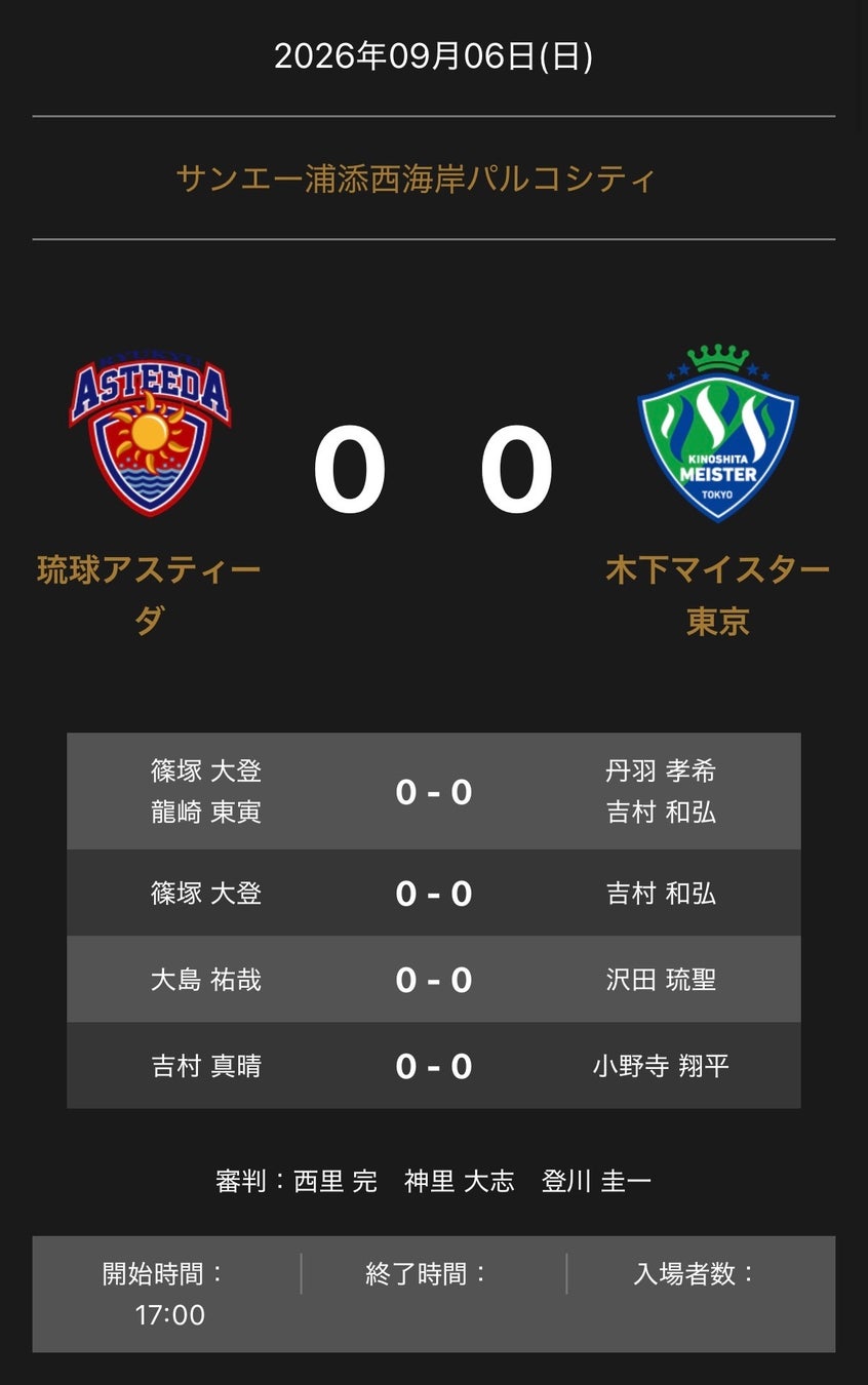ノジマTリーグ 2026-2027 公式戦 9月6日開催 T.T彩たま vs 金沢ポート 試合結果